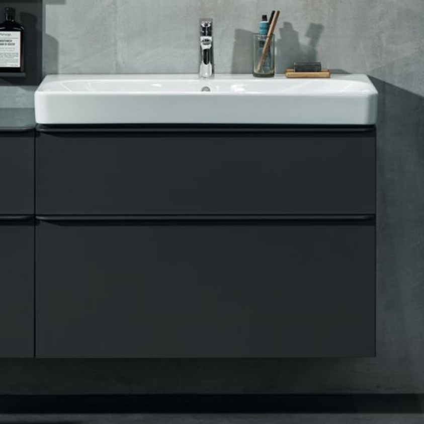 Product lifestyle image of Geberit Smyle Square Matt Lava 900mm Wall Hung Vanity Unit and Basin - 500.354.JK.1 / 500.25X.01.1